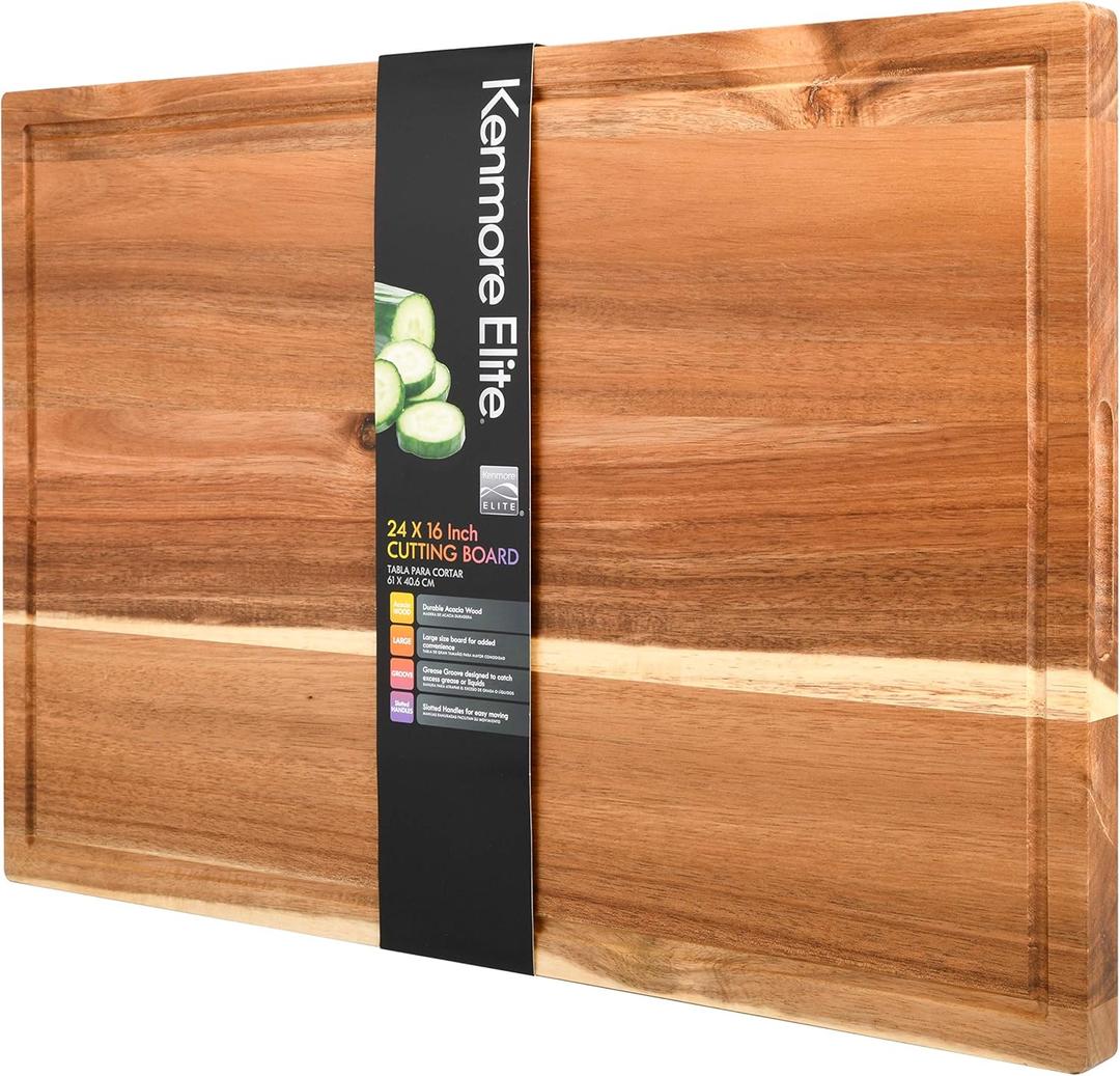 Kenmore Kenosha Extra Large Acacia Wood Cutting Board, 24 x 16 Inch Heavy Duty Chopping Board with Juice Groove for Meat, Vegetables & Meal Prep
