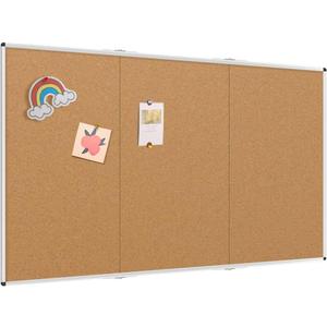 VIZ-PRO 96" x 48" Large Cork Bulletin Board, Foldable & Wall-Mounted Notice Pin Board with Silver Aluminum Frame, for School Home Office - 8' x 4' Corkboard