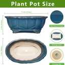Bonsai Tree Pot - 11 Inch Ceramic Succulent Pots, Bonsai Planter for Indoor Outdoor, Decorative Plant Pot with Drainage Hole, Oval Flower Pot, Home Garden Decor, Garden Gifts, Retro Blue