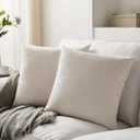 Meekio Set of 2 Ivory Pillow Covers 20 x 20 Inch Farmhouse Boho Decorative Throw Pillow Covers Linen Cushion Covers for Sofa Couch Dcor (20" x 20" (Pack of 2))