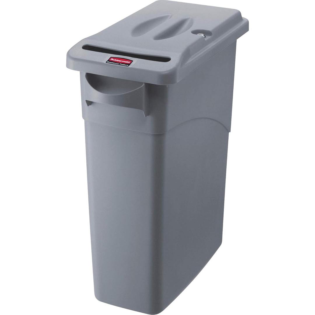 Rubbermaid Commercial Products Slim Jim Confidential Document Trash Can with Lid, 16-Gallon, Gray, Keyed Lock for Secure Disposable of Documents