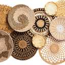 Laquedecraft Set 12 Boho Wicker Rattan Plate Basket Set For Dcor Hanging Wall | Large Woven Farmhouse Rustic Bohemian Art Baket Hangings For Decorative Home, Bedroom, Living Room, Kitchen, Bathroom (Classic, 12)
