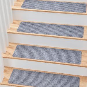 MBIGM 8" X 30" (15 in Pack) Non-Slip Carpet Stair Treads Non-Skid Safety Rug Slip Resistant Indoor Runner for Kids Elders & Pets with Reusable Adhesive - Light Gray - Carpet Pads for Stairs