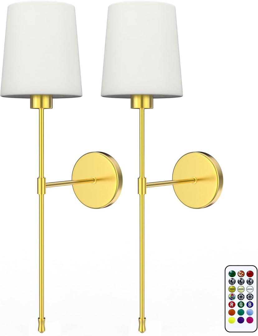 Wireless Sconces Set of 2 Wall Light with RGB Rechargeable Magnetic Bulb, Sconces Wall Decor Set of 2 for Bedroom Living Room