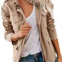 Soulomelody Women Military Anorak Jackets Zip Up Snap Buttons Parka Safari Utility Coats Outwear with Pocket (XX-Large, Light Khaki)