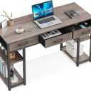 ODK Office Small Computer Desk: Home Table with Fabric Drawers & Storage Shelves, Modern Writing Desk, Grey Oak, 48"x16" (48 Inch)