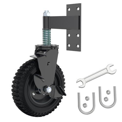 Lygoeege Gate Wheel 8inch with Brake for Metal Tube Gate Wooden Door 600lb Capacity Spring Loaded Wheel Heavy Duty Casters with Screws and Wrenches