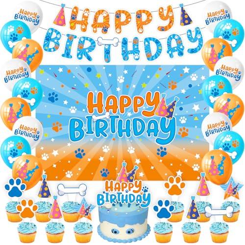 Pack of 2, Blue Dog Birthday Party Supplies, Blue Dog Theme Party Decorations Including Birthday Banner, Backdrop, Balloons, Cupcake Toppers