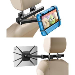 FANGOR Tablet Holder for Car - [3 in 1 Adjustable Extension Arm] Upgraded iPad Holder for car Backseat with Holding Net, Road Trip Essentials for Kids, for 7-13" iPad Pro, Air, Mini, Galaxy, Fire HD