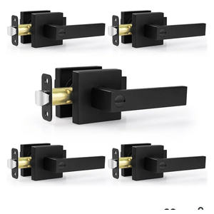 Estmoon 5 Pack Matte Black Door Handles Interior Door Knobs, Keyless Privacy Bedroom Door Lock, Heavy Duty Zinc Alloy Home Improvement Door Leverset for Bedrooms Bathrooms