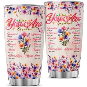 Christian Floral Scripture Gift for Women, Inspirational Bible Verse Stainless Steel Tumbler, 20oz Insulated Travel Mug for Mom, Wife, Friend, Faith-Based Encouragement Present
