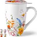 GBHOME Tea Mug with Infuser and Lid, 18 Ounce Large Ceramic Loose Leaf Tea Cup, Microwave, Dishwasher Safe Tea Steeping Mug, Pefect Gift For Tea Lover (Floral)