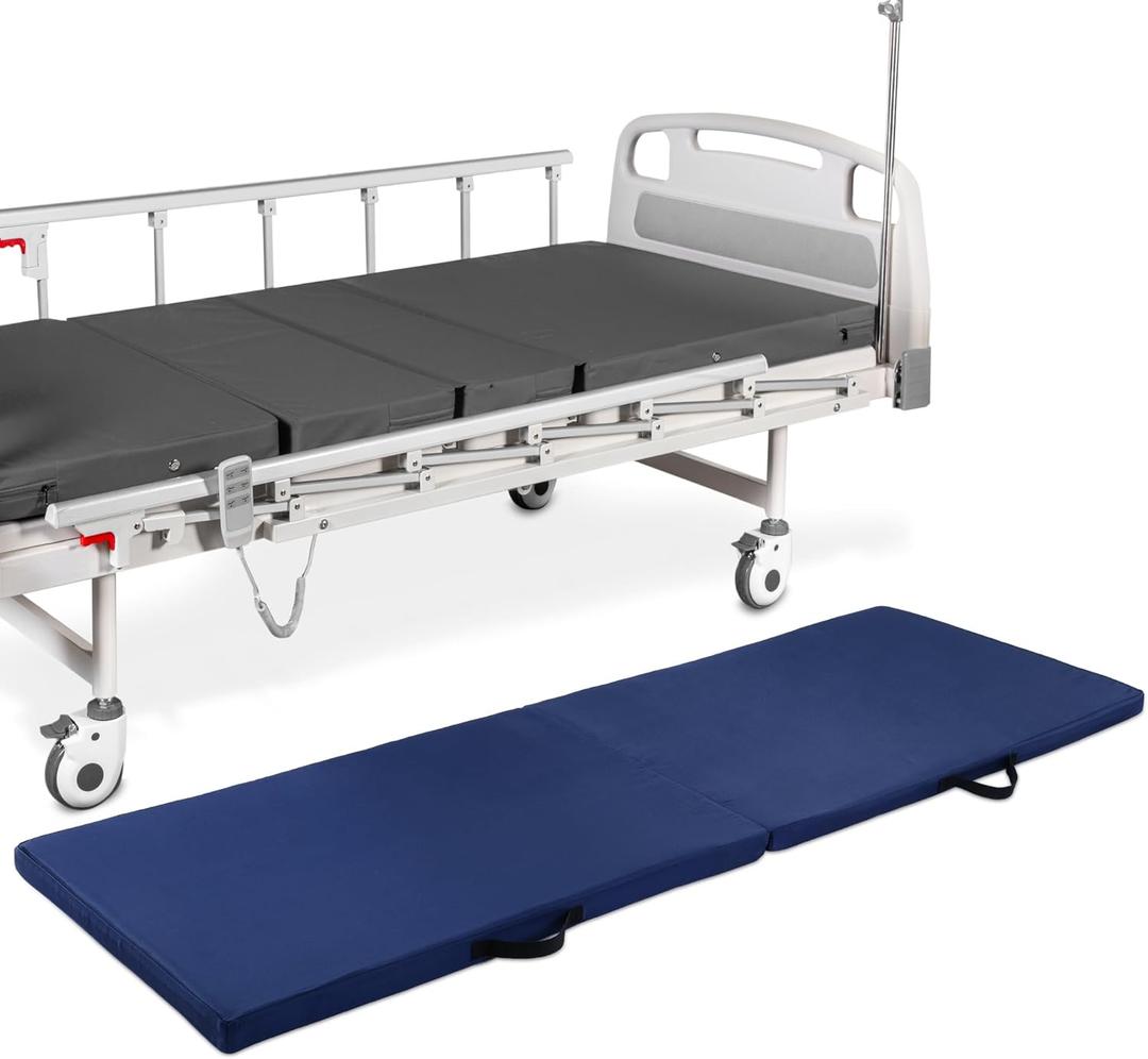 MABOZOO Fall Mats for Elderly, 70"*24"*2" Waterproof Bi-Fold Floor Mat Beveled Bedside Floor Mat Reduce Risk for Elderly & Hospital Patients (Blue)