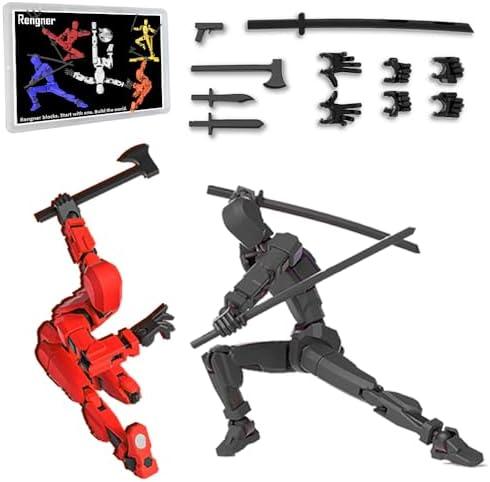 (Pre-Assembled) Dummy13 Magnetic Action Figure Set, T 13 Action Figure Set, Anti-Gravity Style, Stop Motion Figures, Magnetic Articulated Figures, Multi-Jointed Movable Robot (Red and Black(Boxed))