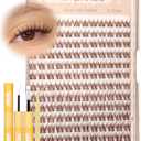 Brown Lash Clusters Kit 8-12MM Natural Cluster Eyelash Extensions Kit Wispy Cluster Lashes Dark Brown Individual Lashes C Curve Eyelash Clusters Short 144Pcs Pestañas Postizas Marrón