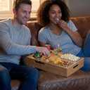 Bamboo Couch Cup Holder Tray with 2 Stainless Steel Snack Bowls - Large Sofa Caddy Organizer (15.5" x 9.8") with Wine Glass Slots & Handles - Portable Bed & Couch Food Server for Movie Night