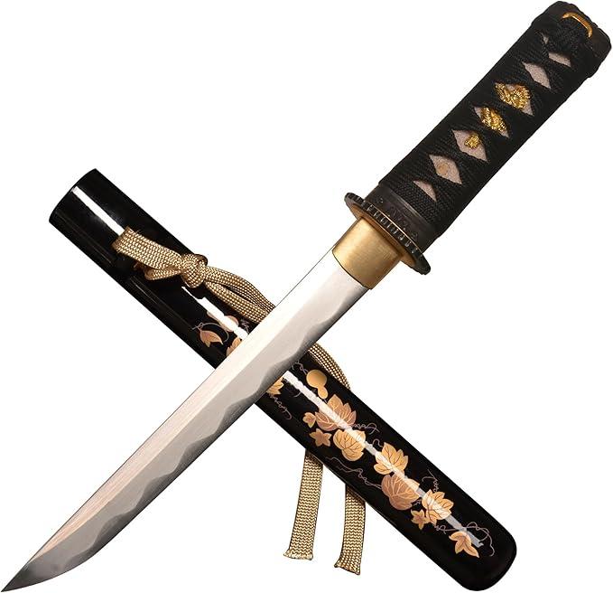 SV Hand Forged Mini Samurai Sword Katana Tanto Japanese Small Samurai Short Sword Full Tang Sharp 16.53 Inch (Black, Type A)
