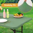 KeyWave Fitted Tablecloth Rectangle Table Cloths - 6 Pack 6 Foot Elastic Stretch Folding Table Top Cover Water-Resistant Reusable for Outdoor Picnic Camping Party Event, Sage Green, 72" L x 30" W