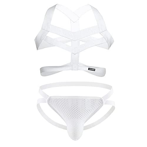 SDGTMJSY Men'S Jockstrap Athletic Supporter Sexy Elastic Body Chest Harness Jockstrap Lingerie Set Shoulder Chest Belt White, XL