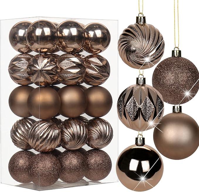 2.36" Christmas Ball Ornaments Brown Small Shatterproof Christmas Tree Decorations Xmas Tree Christmas Ornaments Balls with Hanging Loop for Halloween Wedding Holiday Party Wreath Home Decor