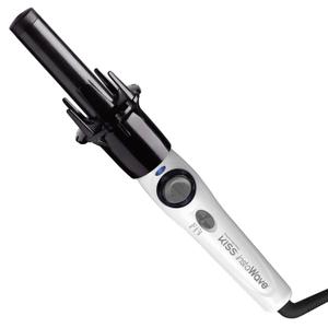 KISS Instawave Deluxe Automatic Rotating Curling Iron, Self-Spinning, Ceramic Ionic Technology, Tangle Prevention, 2-Way Rotation, Dual Heat Settings up to 420F, 1 Curling Wand, Black & White