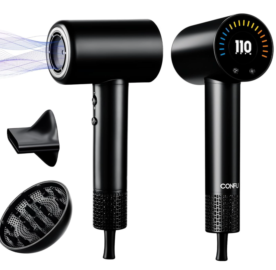 CONFU Hair Dryer, 110000 RPM Fast Drying Blow Dryer with Magnetic Diffuser and Concentrator, Professional Lightweight Ionic Hair Dryer for Women and Men