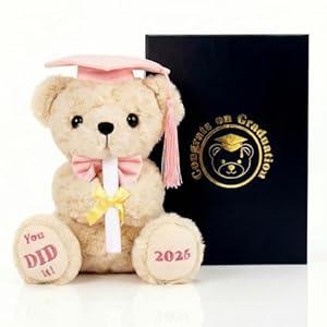 Class of 2026 Graduation Bear with Luxury Box, 8" Stuffed Animal Graduation Gift for Her Him, Commemorative Plush for Elementary, High School & College, Congrats Grad Keepsake (Black - You Did It)