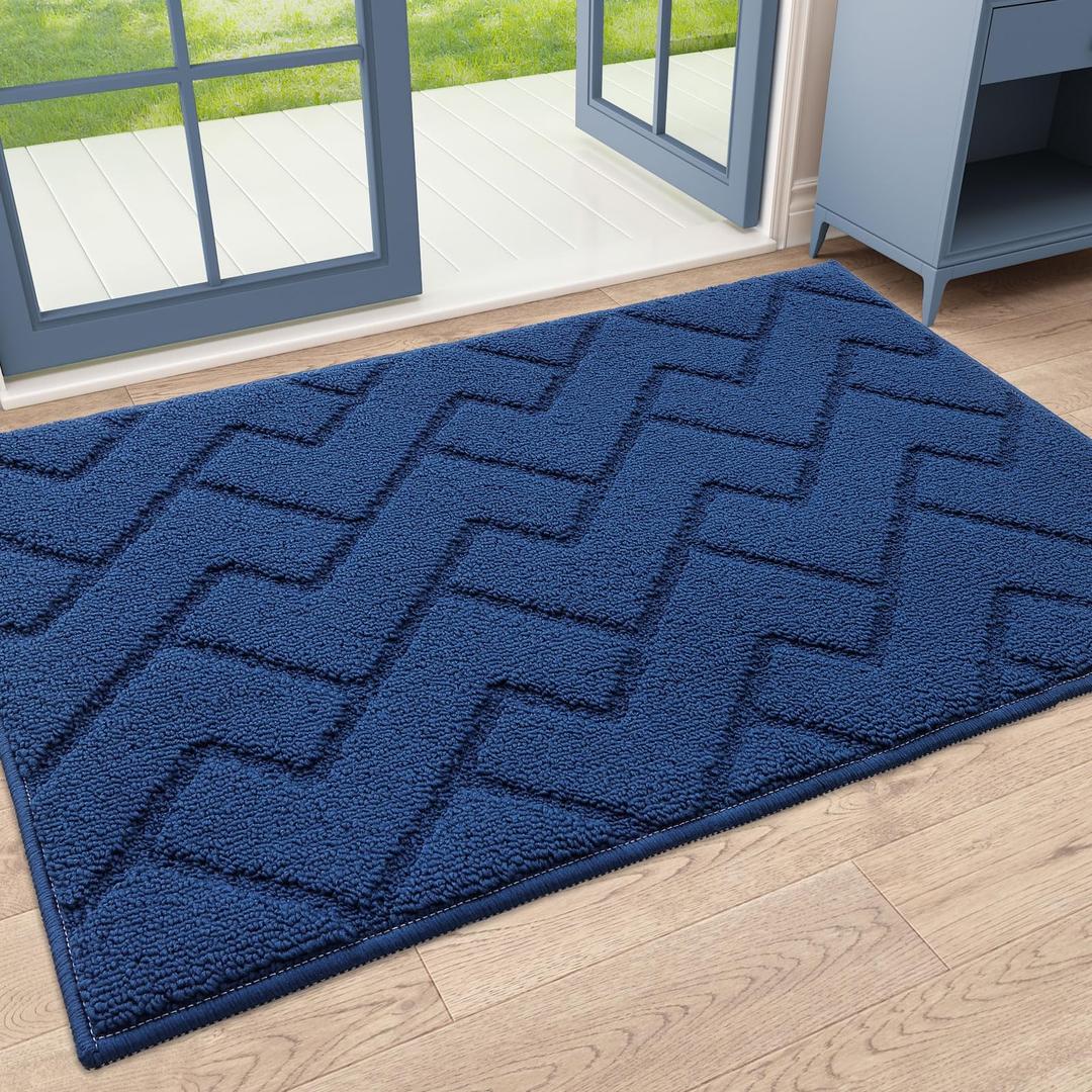 hicorfe Indoor Door Mat,20"x32" Non Slip Door Mat Indoor Entrance,TPR Backing Dirt Trapper Entryway Mat,Washable Floor Mats,Low-Profile Welcome Mat for Hallway,Entrance,Front Back Door(Navy Blue)