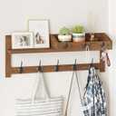 AMBIRD Wall Hooks with Shelf 26.57inch Entryway Wall Hanging Shelf Wood Coat Hooks for Wall with Shelf Coat Rack Wall Mount Rack with 5 Dual Hooks 3 Key Hooks Mail Organizer and Key Rack Key Holder (Brown)