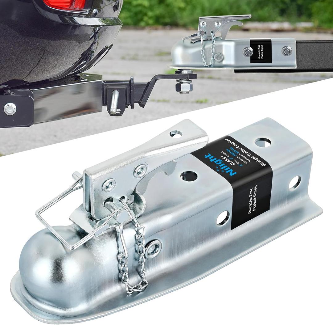 Nilight Straight Trailer Coupler with Security Latch&Chain for 2-Inch Hitch Ball, 2-1/2 Inch Channel,3500 LBS,Heavy Duty Trailler Tongue Coupler for Station Wagon, Truck, Bolted & Welded Installation