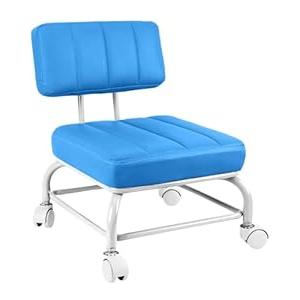 Low Rolling Stool Roller Seat with Universal Swivel Caster Wheels for Home Office Stool Garage Shop Stools PU Leather High Density Cushion and Steel Blue (Middle)