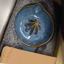 Ceramic Lemon Juicer Reamer Manual Citrus Lime Hand Squeezer Bowl with Handle and Pour Spout, Handheld, Easy to Use and Clean (Blue)