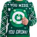 Tipsy Elves St. Patricks Day Game Sweater - Funny Interactive Party Pullover with Toss Game (Green, XXXL)