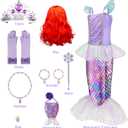 Meland Mermaid Dress - Little Mermaid Costume with Bag for Girls 5-6 Years, Princess Dress Up for Birthday Gift, Halloween Costume (Purple, M)
