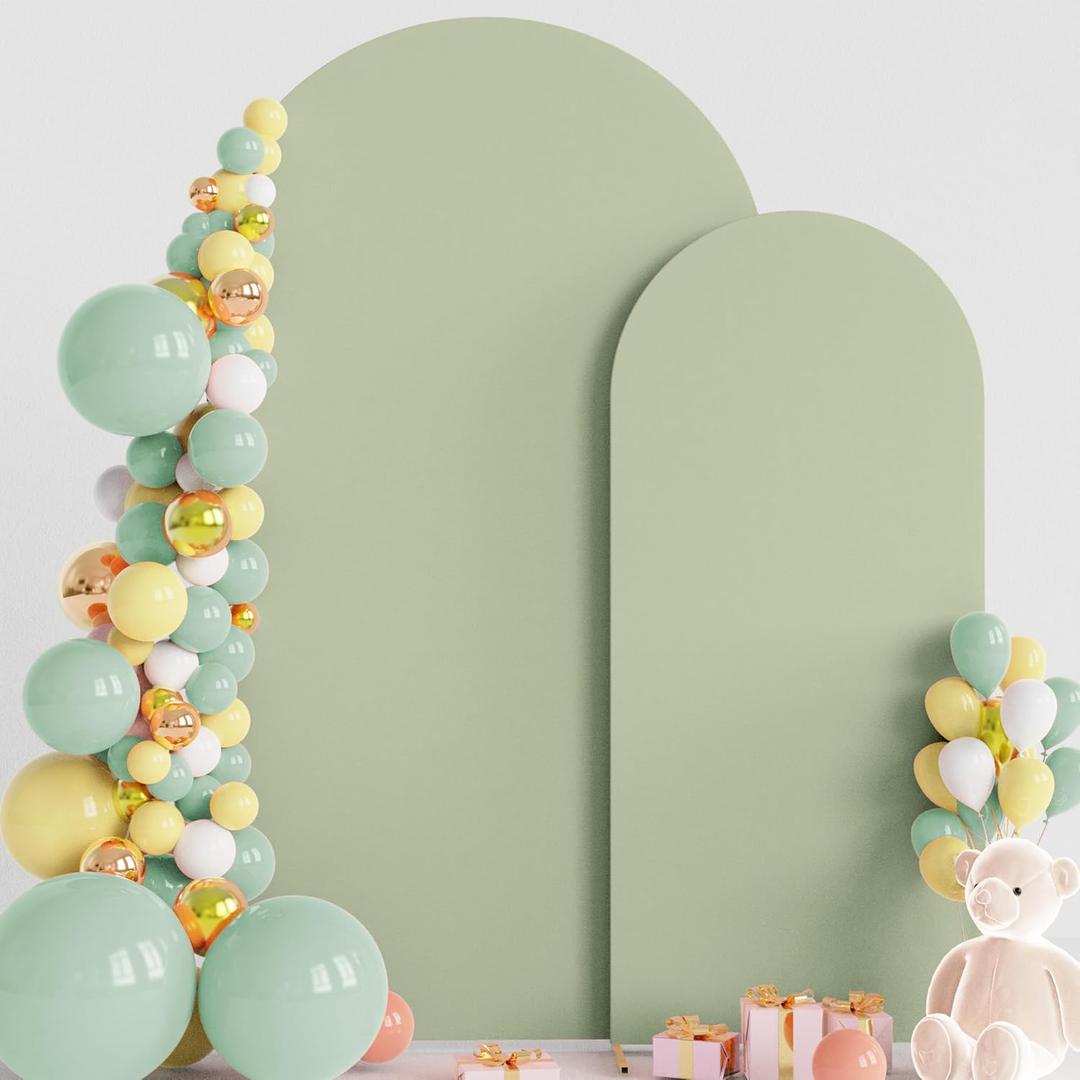 Wokceer Wedding Arch Backdrop 7.2FT, 6FT Set of 2 Spandex Fitted Sage Green Covers for Round Top Chiara Arch Stands - Birthday Party Ceremony Decor
