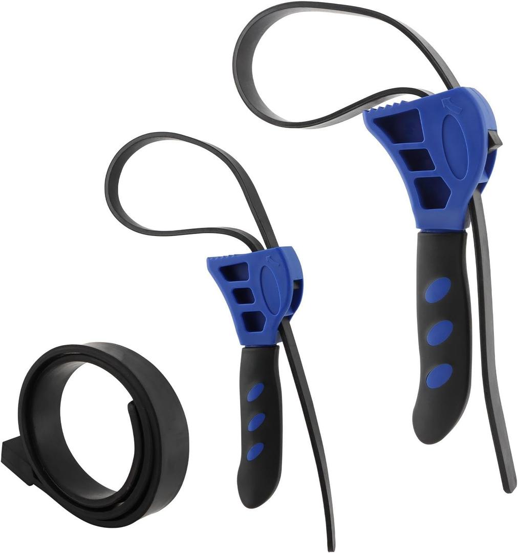 Adjustable Rubber Strap Wrench Set, 2pcs - Max Diameter 4" and 6", Adjustable Reinforced Rubber Belt Wrench for Jar Opener, Shower Head, Oil Filter, Water Filter, Plumbing, Sink(COLOR:Blue+Black)