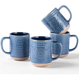 GBhome Large Coffee Mugs Set of 4, 16oz Handmade Stoneware Coffee Mugs Set with Large Handle for Cappuccino/Latte/Tea/Hot Cocoa, Dishwasher & Microwave Safe, Moonlight Blue
