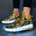 Roller Skate Shoes for Boys and Girls Kids LED Light Up Fashion Sneakers with Rechargeable and Detachable Wheels The Gift for Party Birthday Christmas Day (12.5 Little Kid, Gold623)