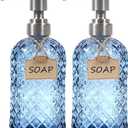 Funly mee Bathroom & Kitchen Glass Hand and Dish Soap Dispenser with 304 Rustproof Stainless Steel Pump (Blue), Pack Of 2