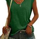 SOUWINEMYI Women's Cap Sleeve T Shirts V Neck Casual Tops Oversized T-Shirt Summer Trendy Lightweight Loose Fit Basic Tees, M