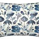 Imitation Silk Pillow Case for Hair and Skin Watercolor Blue Floral Leaves Queen Size 1 Pack Satin Pillow Cases with Zipper Super Soft Pillow Cover for Women Bed Sleeping, 20x30 Inches