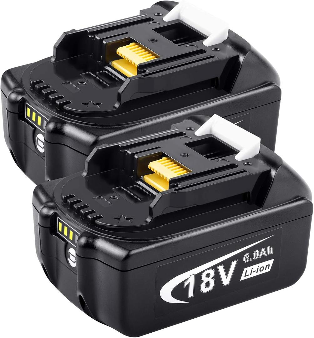 Upgrade 18V 6000mAh BL1860 Battery Replace for Makita BL1860B BL1860B-2 BL1850 BL1850B BL1840 BL1840B BL1830 BL1830B BL1820 BL1815 BL1815B LXT-400 194204-5 Drill Tools with LED Indicator (2Pack)