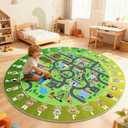 Kids City Road Car Play Rug Round ABC Alphabet Educational Play Mat,47x47'' Non-Slip Town City Map Kids Rug for Bedroom & Playroom Car Play Carpet Track Road Rugs Washable 3'11" (Round)