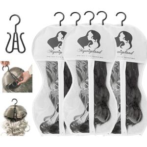 Wig Storage Bag with Hanger, 5-Pack Hourglass-Shaped Dust-Proof Organizer with Clear Window - for Long Synthetic & Human Hair Wigs, Travel & Home Closet Storage Solution (4 Colors) (White)
