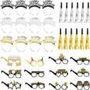 36PCS Happy New Year Decorations 2026 New Years Eve Party Supplies 2026,With 12 Happy New Year Headband Tiara,12 Noise Maker,12 New Years Glasses 2026