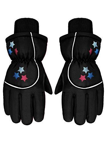 Boao Kids Snow Ski Gloves Winter Waterproof Warm Snowboard Mittens for Girl and Boy(Black,1-3 Years,Star)