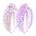 Sequin Knotted Headbands - Sparkly Pink Glitter Velvet Hair Accessories for Girls, Kids 2Pcs (1-Pink Purple)