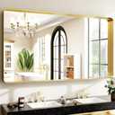 48 x 30 Inch Gold Bathroom Mirror, Rectangular Wall Mounted Shatterproof Mirror, Aluminum Alloy Frame with Rounded Corners, Horizontal or Vertical for Farmhouse Decor