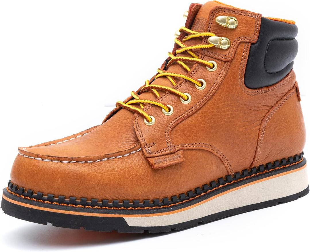 MWORK 6 Inch Moc Toe Work Boots for Men - Soft Toe, Oil and Slip Resistant, EH Rated, Wedge Sole Leather Work Boots MW2405 (12)
