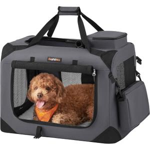 Feandrea 24 Inches Collapsible Soft Dog Crate, Portable Travel Dog Crate for Indoor and Outdoor Use, Dog Carrier Kennel with Safety Zippers, for Living Room, Car, Travelling, Camping, Gray UPDC60GY